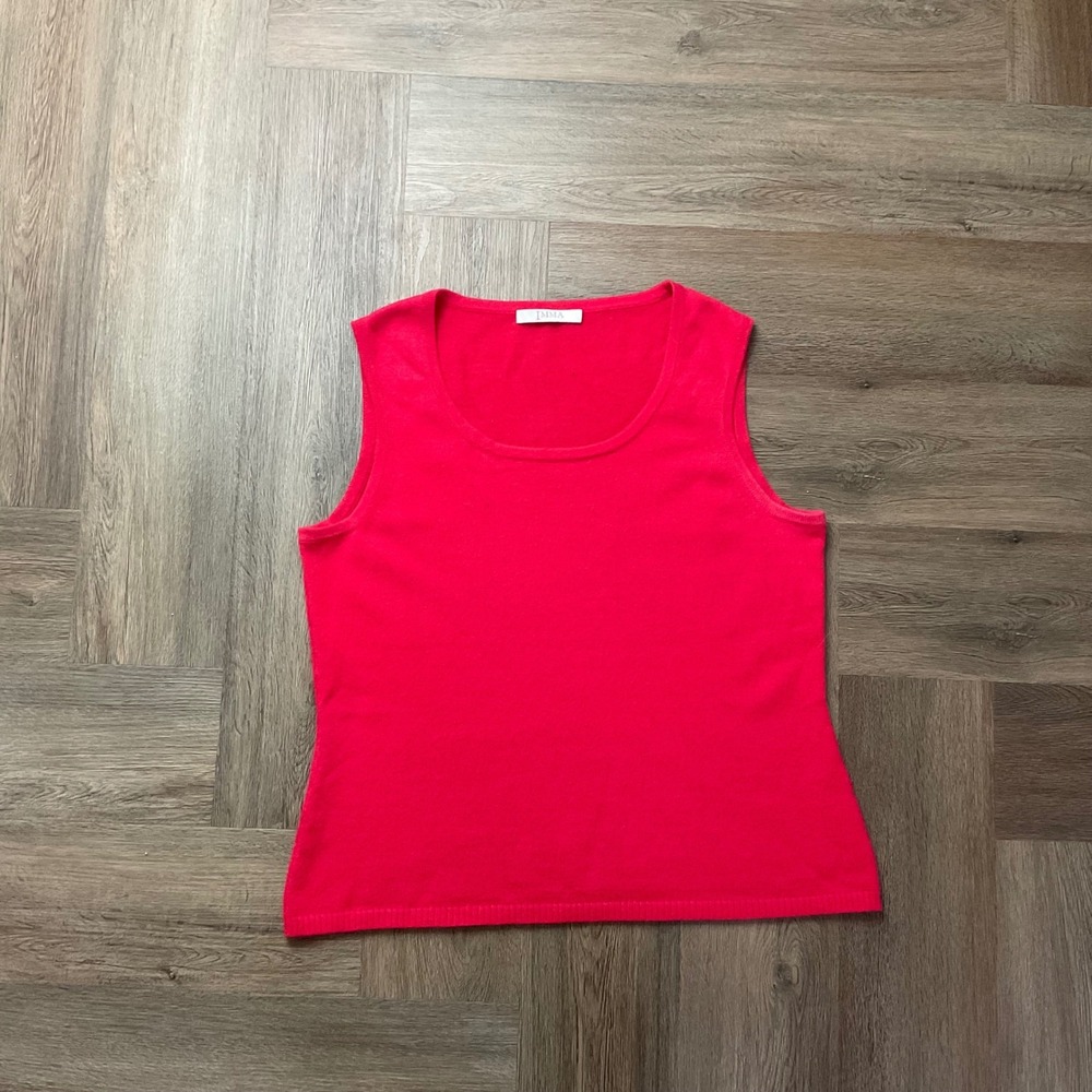 IMMA 100% Cashmere Sleeveless Scoop Neck Sweater Vest Tank Top Womens Medium Red